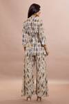 Whimsical By Shica_Beige Organza Satin Printed Doll V Neck Wrap Top With Pant _Online_at_Aza_Fashions
