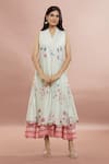 Shop_Whimsical By Shica_Peach Cotton, Silk Embroidery V-neck Heart Print Layered Dress _Online_at_Aza_Fashions