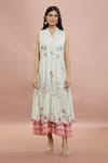 Whimsical By Shica_Peach Cotton, Silk Embroidery V-neck Heart Print Layered Dress _at_Aza_Fashions