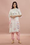 Buy_Whimsical By Shica_Peach Cotton Silk Printed Floral Round Kaftan Tunic With Pant _at_Aza_Fashions