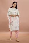 Shop_Whimsical By Shica_Peach Cotton Silk Printed Floral Round Kaftan Tunic With Pant _Online_at_Aza_Fashions