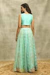 Alaya Advani_Blue Blouse Silk Embroidery Mirror V Neck Chevron Lehenga Set _Online_at_Aza_Fashions