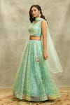 Alaya Advani_Blue Blouse Silk Embroidery Mirror V Neck Chevron Lehenga Set _at_Aza_Fashions