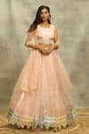 Buy_Alaya Advani_Peach Blouse Raw Silk Embroidery Thread Round Mirror Lehenga Set _at_Aza_Fashions