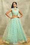 Buy_Alaya Advani_Blue Blouse Silk Embroidery Mirror V Neck Chevron Lehenga Set _at_Aza_Fashions