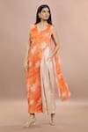 Buy_Whimsical By Shica_Orange Organza Satin Printed Maple Dot V Neck Saree Draped Jumpsuit _at_Aza_Fashions