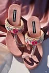 Buy_Shradha Hedau Footwear Couture_Peach Embellished Georgia Pearl Kolhapuri Wedges _at_Aza_Fashions