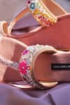 Shradha Hedau Footwear Couture_Peach Embellished Georgia Pearl Kolhapuri Wedges _Online_at_Aza_Fashions