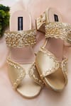 Buy_Shradha Hedau Footwear Couture_Gold Embellished Arava Cutdana Block Heels _at_Aza_Fashions