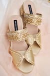 Shradha Hedau Footwear Couture_Gold Embellished Arava Cutdana Block Heels _Online_at_Aza_Fashions