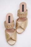 Shop_Shradha Hedau Footwear Couture_Gold Embellished Arava Cutdana Block Heels _at_Aza_Fashions