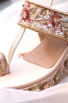 Shop_Shradha Hedau Footwear Couture_Peach Embellished Samantha Sequin Kolhapuri Wedges _at_Aza_Fashions