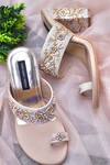 Buy_Shradha Hedau Footwear Couture_Peach Embroidery Sofia Cutdana Embellished Strap Heels _at_Aza_Fashions