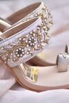 Shop_Shradha Hedau Footwear Couture_Peach Embroidery Sofia Cutdana Embellished Strap Heels _Online_at_Aza_Fashions