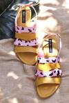 Buy_Shradha Hedau Footwear Couture_Yellow Cow Print Luna Strap Heels _at_Aza_Fashions