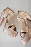 Buy_Shradha Hedau Footwear Couture_Gold Embroidery Anna Plume Lined Strap Heels _at_Aza_Fashions