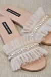 Buy_Shradha Hedau Footwear Couture_Peach Penelope Frill Lined Strap Flats _at_Aza_Fashions