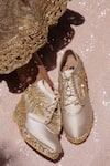 Buy_Shradha Hedau Footwear Couture_Gold Embellished Mia Sequin Sneaker Wedges_at_Aza_Fashions