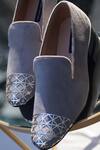 Buy_Shradha Hedau Footwear Couture_Grey Liam Velvet Suede Moccasins _at_Aza_Fashions