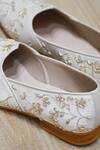 Shop_Shradha Hedau Footwear Couture_White Rustom Threadwork Floral Mojiris _at_Aza_Fashions
