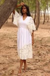 Buy_Couche_Ivory Cotton Lycra And Lace Embroidered Floral Boxy Sleeve Dress  _at_Aza_Fashions