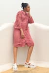 Shop_Couche_Pink Cotton Lycra Floral Applique Shirt Dress  _at_Aza_Fashions