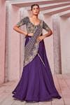 Buy_Miku Kumar_Purple Silk, Georgette Sequins, Embroidery V-neck Pre-draped Saree With Blouse _at_Aza_Fashions