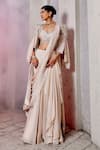 Miku Kumar_Ivory Georgette Layered Cape And Pre-draped Lehenga Saree Set  _Online_at_Aza_Fashions