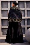 Shop_Miku Kumar_Black Georgette, Viscose Embroidery, Tassels Cape And Pre-draped Lehenga Saree Set _at_Aza_Fashions