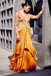 Miku Kumar_Orange Georgette Embroidered Floral Jacket And Pre-draped Saree Set  _Online_at_Aza_Fashions