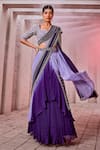 Buy_Miku Kumar_Purple Georgette Embroidered Sash And Pre-draped Lehenga Saree Set  _at_Aza_Fashions