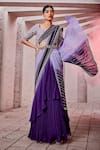 Miku Kumar_Purple Georgette Embroidered Sash And Pre-draped Lehenga Saree Set  _Online_at_Aza_Fashions