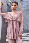 Buy_Miku Kumar_Pink Net, Georgette Sequins, Cut Floral Embroidered Open Jacket With Palazzo _Online_at_Aza_Fashions