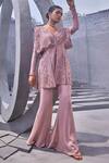 Miku Kumar_Pink Net, Georgette Sequins, Cut Floral Embroidered Open Jacket With Palazzo _at_Aza_Fashions