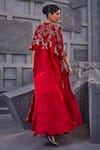 Shop_Miku Kumar_Red Viscose, Satin, Organza, Floral Thread Embroidered Jacket Cape Skirt Set _at_Aza_Fashions