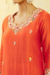 Surbhi Shah_Orange Silk, Organza Sequins, Embroidery Round Neck Hand Kurta Pant Set _Online_at_Aza_Fashions