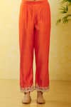 Buy_Surbhi Shah_Orange Silk, Organza Sequins, Embroidery Round Neck Hand Kurta Pant Set _Online_at_Aza_Fashions