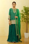 Buy_Surbhi Shah_Green Pure Tissue Printed Bandhej Round Kurta Crushed Skirt Set _at_Aza_Fashions