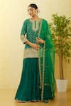 Shop_Surbhi Shah_Green Pure Tissue Printed Bandhej Round Kurta Crushed Skirt Set _Online_at_Aza_Fashions