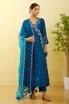 Shop_Surbhi Shah_Blue Silk, Organza Sequins, Embroidery V-neck Angrakha Pant Set 