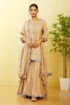 Buy_Surbhi Shah_Beige Silk, Organza Embroidery, Mirrors Split Floral And Kurta Sharara Set _at_Aza_Fashions
