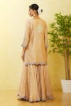 Shop_Surbhi Shah_Beige Silk, Organza Embroidery, Mirrors Split Floral And Kurta Sharara Set _at_Aza_Fashions