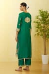 Shop_Surbhi Shah_Green Pure Spun Silk Hand Embroidered Floral Round Kurta Pant Set  _at_Aza_Fashions
