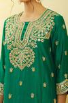 Buy_Surbhi Shah_Green Pure Spun Silk Hand Embroidered Floral Round Kurta Pant Set  _Online_at_Aza_Fashions