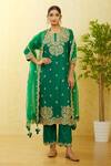 Surbhi Shah_Green Pure Spun Silk Hand Embroidered Floral Round Kurta Pant Set  _at_Aza_Fashions