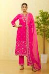 Buy_Surbhi Shah_Red Pure Spun Silk Hand Embroidered Floral Beads Kurta Pant Set  _at_Aza_Fashions