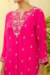 Surbhi Shah_Red Pure Spun Silk Hand Embroidered Floral Beads Kurta Pant Set  _Online_at_Aza_Fashions