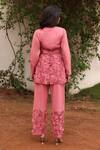 Shop Couché By Anandini Pink Cotton, Lycra, Tulle, Viscose Applique, Floral Jacket And Pant Set at Aza Fashions Shop_Couché By Anandini_Pink Cotton, Lycra, Tulle, Viscose Applique, Floral Jacket And Pant Set _at_Aza_Fashions