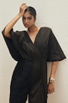 Buy_COUCHÉ BY ANANDINI_Black Cotton, Lycra, Lace Embroidery V-neck Draped Jumpsuit _Online_at_Aza_Fashions