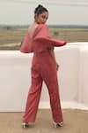 Shop_Couche_Pink Cotton Lycra And Lace Embroidered Floral Flared Sleeve Jumpsuit  _at_Aza_Fashions